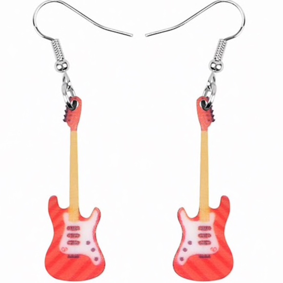 Jewelry - Red Guitar Laser Cut Acrylic Earrings